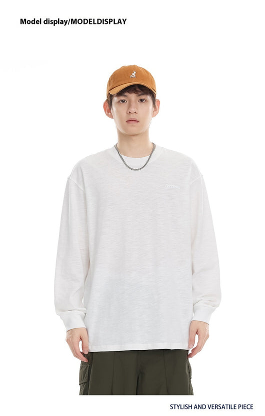 Camiseta de Algodón Pima con Bordado Minimalista - Manga Larga Cuello Redondo - Image 17