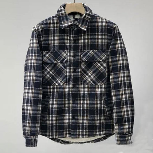 Chaqueta Camisa de Lana Acolchada a Cuadros para Hombre - Image 8