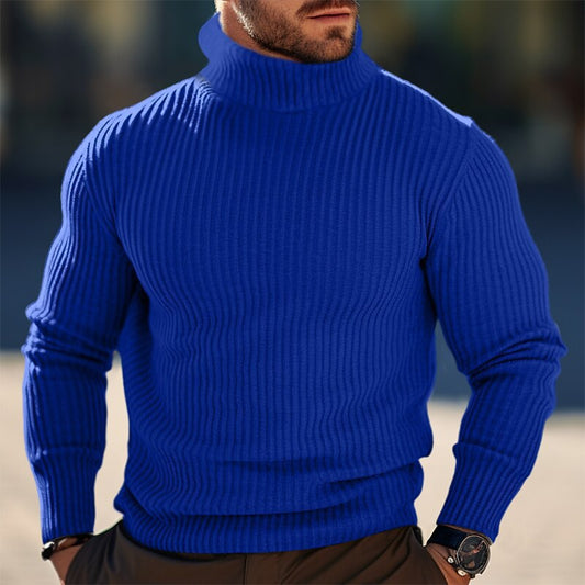 Suéter Cuello Alto Hombre Otoño Invierno Rayas Colores Sólidos