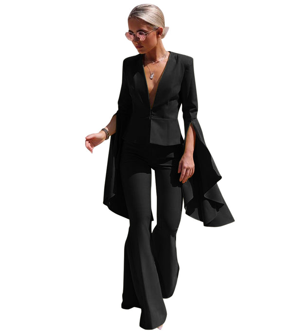 Traje de Pantalón Acampanado con Mangas Oversized Irregulares - Image 10