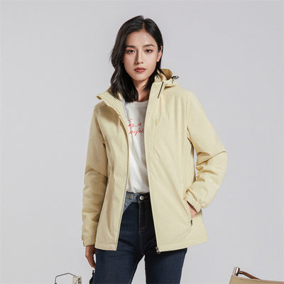 Lavender windproof sports jacket with a hood, full zipper, and fleece lining, shown on a hanger. - Image 3