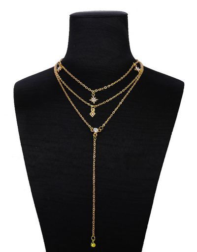 Collar Multicapas Luna y Estrellas Set Cadena para Suéter - Image 5