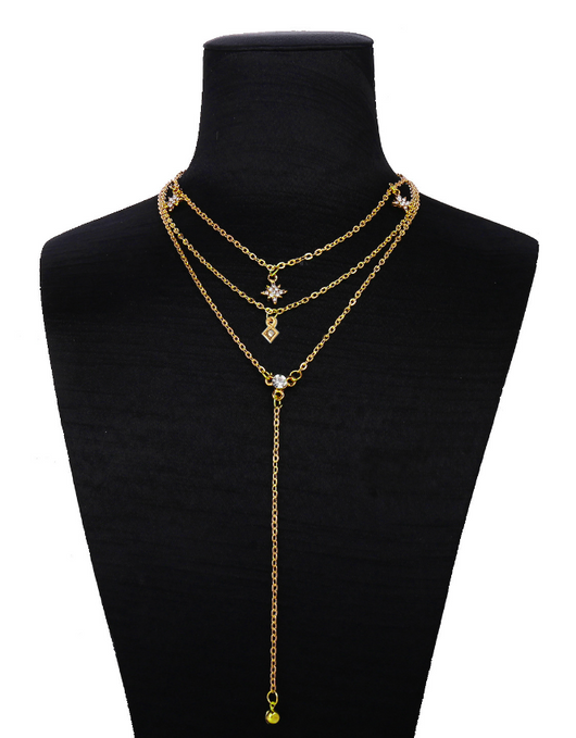 Collar Multicapas Luna y Estrellas Set Cadena para Suéter - Image 5