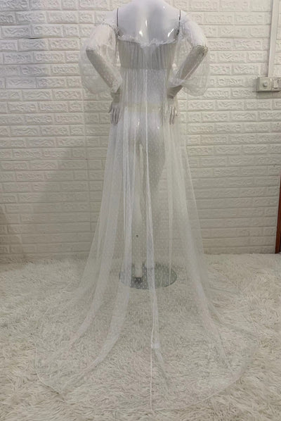 Vestido Premamá Hombros Descubiertos con Mangas Abullonadas y Estampado de Puntos - Image 10
