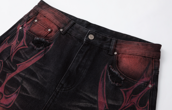 Pantalones Rectos Estilo Vintage Americano con Estampado Suelto