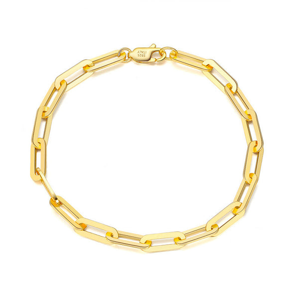 Pulsera Cadena Cuadrada Estilo Paperclip Chapada en Oro 14K - Diseño Ins Personalidad