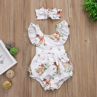 Conjunto de Verano para Bebé Niña con Venado Cartoon y Diadema con Lazo - Image 3
