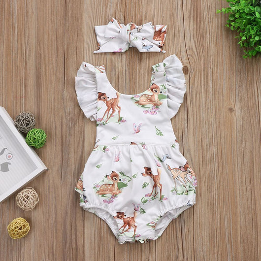 Conjunto de Verano para Bebé Niña con Venado Cartoon y Diadema con Lazo - Image 3
