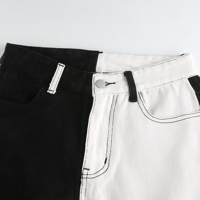 Jeans Talle Alto Patchwork Blanco y Negro para Mujer - Image 4