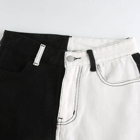 Jeans Talle Alto Patchwork Blanco y Negro para Mujer - Image 4