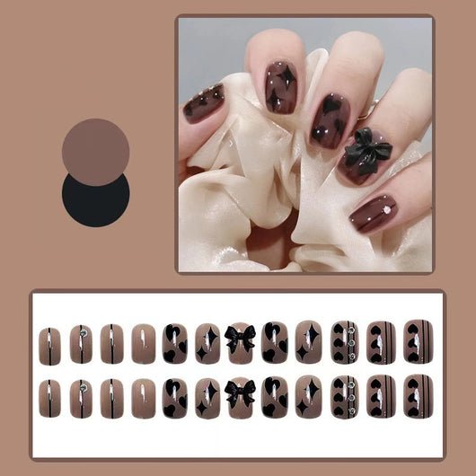 Uñas Postizas Removibles Diseño Fresa Corazón Mariposa Cortas - Image 11