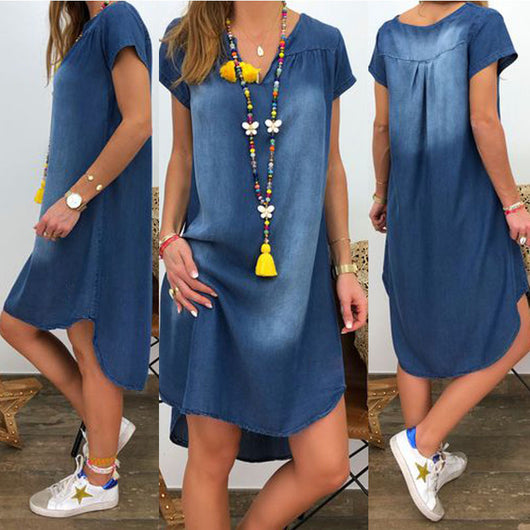 Vestido Denim Escote V Manga Corta - Image 4