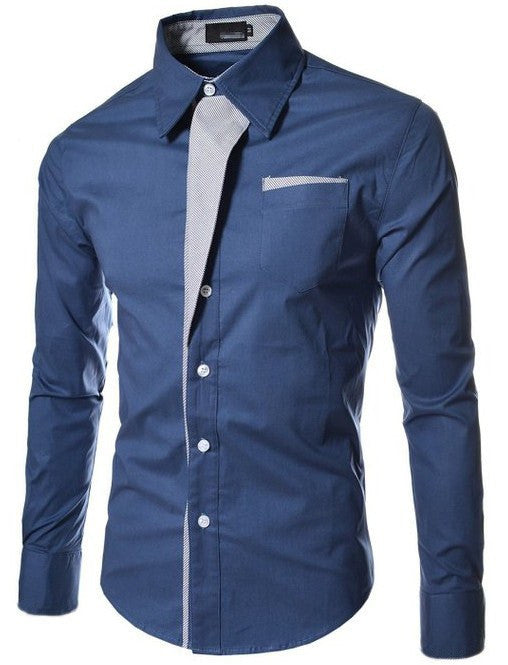 Camisa Slim Fit de Algodón para Hombre - Manga Larga Color Sólido - Image 13
