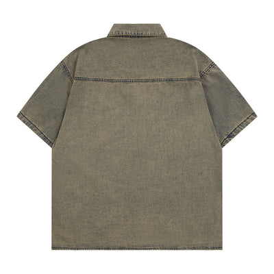 Camisa Denim Desgastada con Letras Waste para Hombre - Image 2