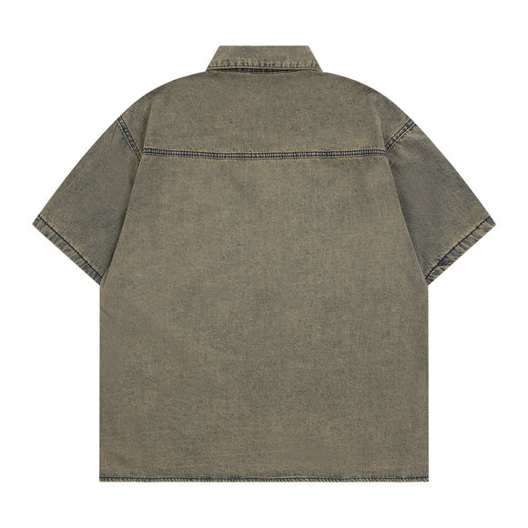Camisa Denim Desgastada con Letras Waste para Hombre