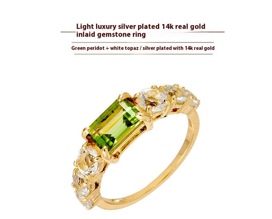 Anillo Rectangular de Plata 925 con Baño de Oro K e Incrustación de Olivino Verde - Image 12