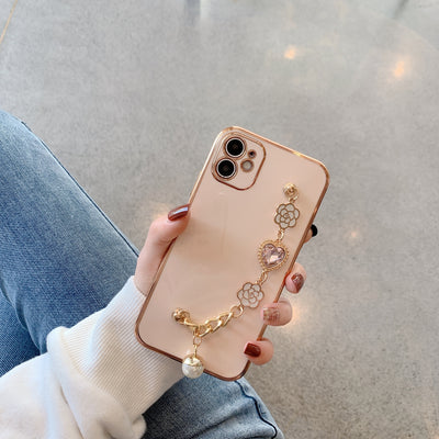 Funda de Teléfono Suave con Pulsera de Camellia Electrochapada