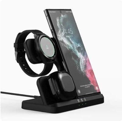 Cargador Inalámbrico Vertical 3 en 1 - Base de Carga para Teléfono, Auriculares y Reloj - Image 6