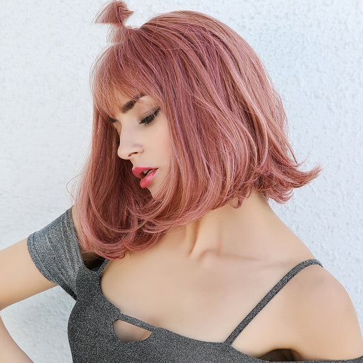 Peluca Corta Rizada con Flequillo - Cabello Ondulado Clavícula - Image 4