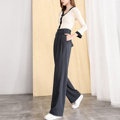 Pantalón Ancho de Cintura Alta Drapeado Elegante para Otoño e Invierno - Image 8