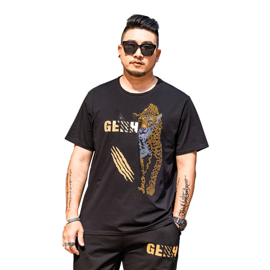 Camiseta Hombre Talla Grande con Diseño Leopardo y Strass - Image 3