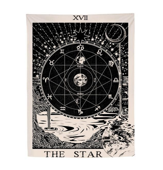 Bohemian sun and moon tapestry with a celestial pattern of golden suns and crescent moons on a dark blue background. - Image 51