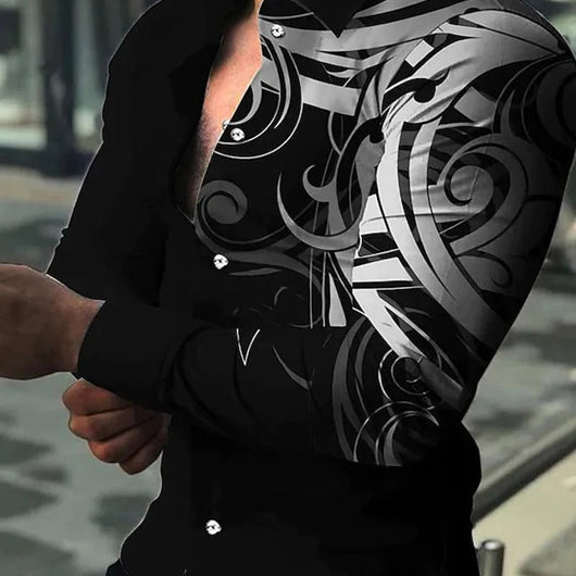 Camisa Casual de Manga Larga con Impresión Digital 3D para Hombre - Image 15