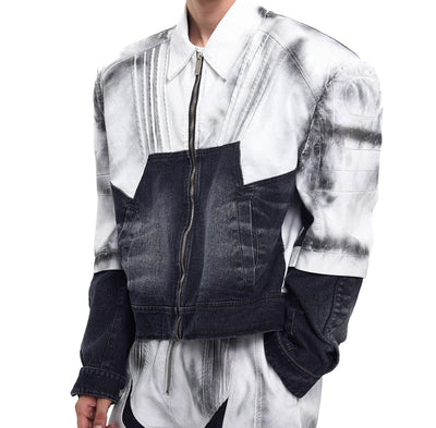 Chaqueta Denim Patchwork de Cuero para Hombre - Estilo Urbano Hand Painted - Image 10