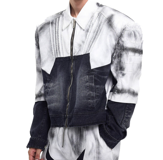Chaqueta Denim Patchwork de Cuero para Hombre - Estilo Urbano Hand Painted - Image 10