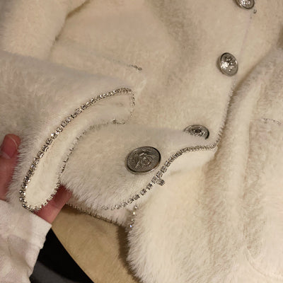 Abrigo Corto de Terciopelo Mink Blanco para Mujer - Otoño e Invierno - Image 14