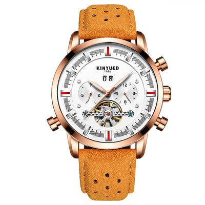 Reloj Automático Tourbillon KINYUED para Hombre con Correa de Cuero y Esfera Grande - Image 8