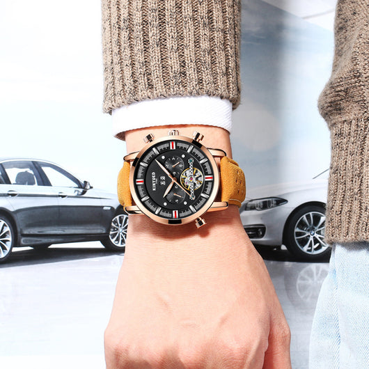 Reloj Automático Tourbillon KINYUED para Hombre con Correa de Cuero y Esfera Grande - Image 5