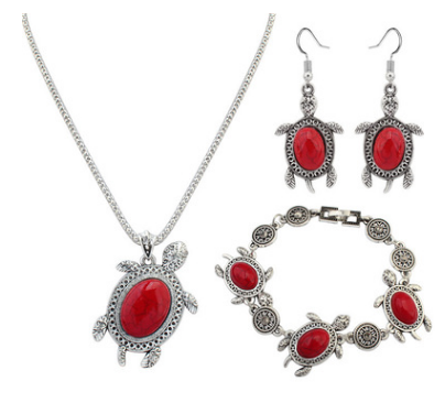 Conjunto de Joyería Tortuga Turquesa - Collar, Aretes y Accesorios de Moda