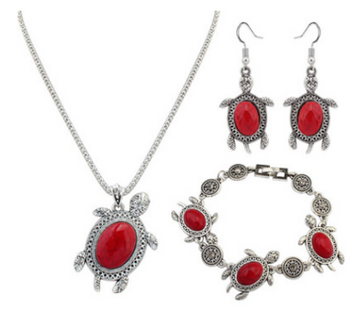 Conjunto de Joyería Tortuga Turquesa - Collar, Aretes y Accesorios de Moda