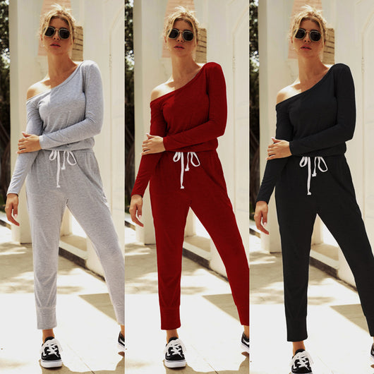 Jumpsuit Casual de Manga Larga con Hombros Descubiertos