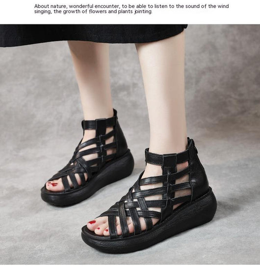 Sandalias Étnicas Retro con Cuña - Botas Tipo Sandalia de Cuero Genuino para Mujer - Image 19