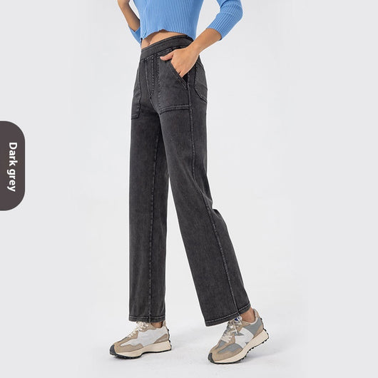 Pantalones Cargo Retro Cintura Alta Mujer Pierna Recta Ancha - Image 6