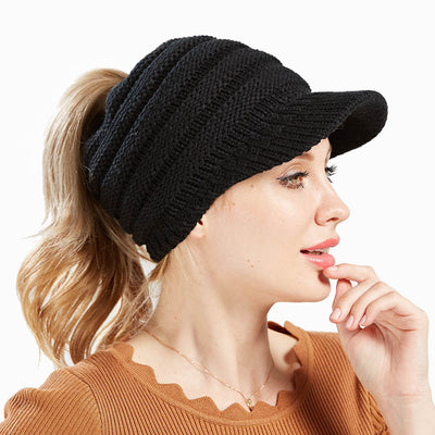 Gorro Tejido con Agujero para Coleta - Beanie Cálido para Mujer Otoño Invierno - Image 3