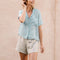 Blusa Francesa de Lino y Algodón con Manga Corta para Mujer