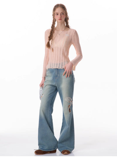 Jeans Rectos de Talle Alto con Detalle de Moño - Image 21
