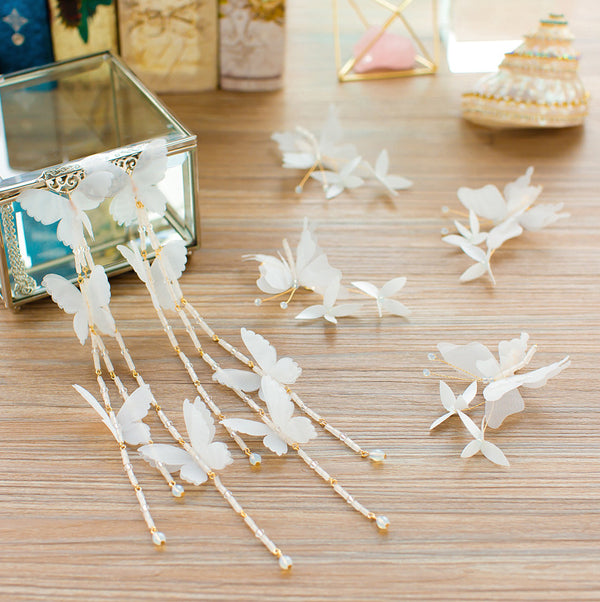 Accesorios para el Cabello de Novia Coreana con Flores y Mariposas