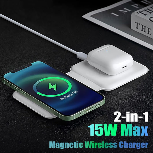 Cargador Inalámbrico Magnético 3 en 1 con Carga Rápida 15W y Diseño Plegable
