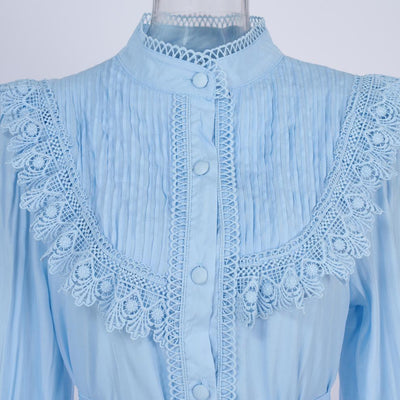 Falda Larga Elegante con Blusa Bordada y Mangas Linterna Ajustadas - Image 14