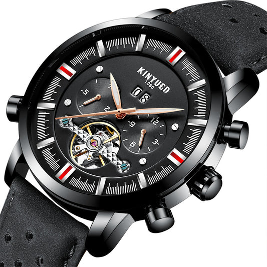 Reloj Automático Tourbillon KINYUED para Hombre con Correa de Cuero y Esfera Grande - Image 2