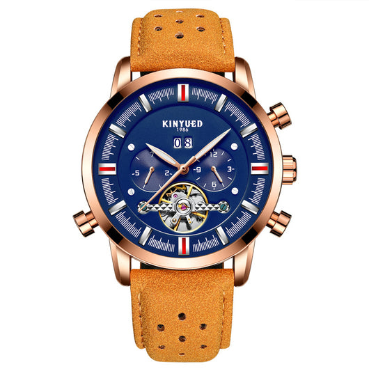 Reloj Automático Tourbillon KINYUED para Hombre con Correa de Cuero y Esfera Grande - Image 7