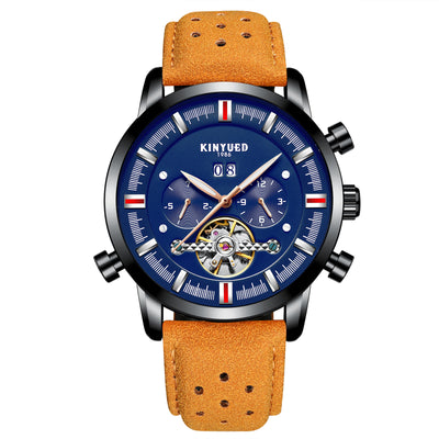 Reloj Automático Tourbillon KINYUED para Hombre con Correa de Cuero y Esfera Grande - Image 6
