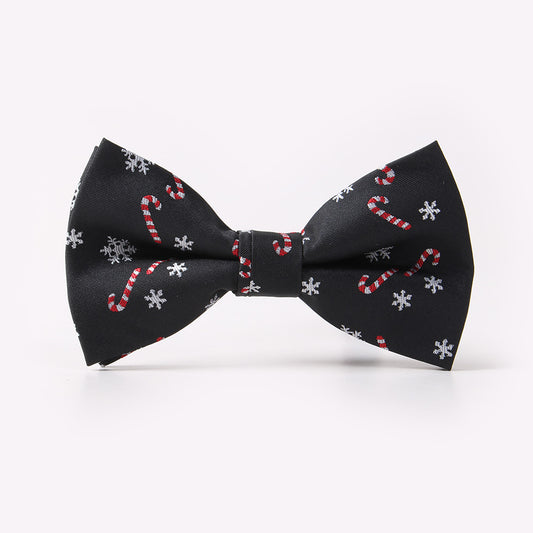 Corbata de Moño Navideño con Patrón de Árbol y Copos de Nieve