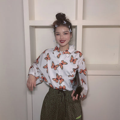Blusa Manga Corta con Estampado de Mariposas