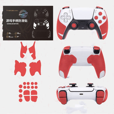 PS5 controller anti-slip grip tape with a yellow rubber duck pattern, shown on a white controller and in packaging. - Image 16