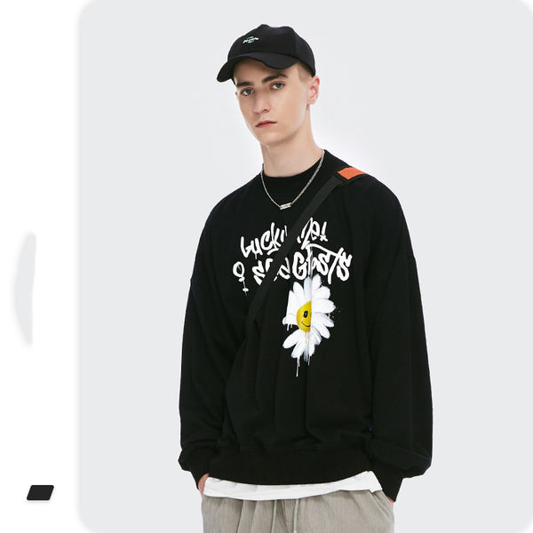 Suéter Holgado de Cuello Redondo Estampado para Hombre